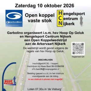 Open koppelwedstrijd vaste stok op zaterdag 10 oktober 2026.